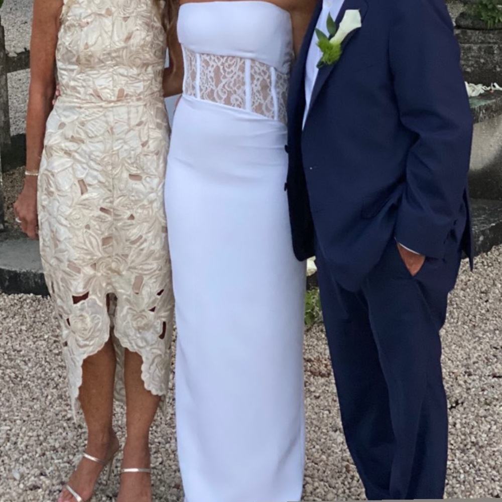 Rasario strapless crepe - lace corset gown